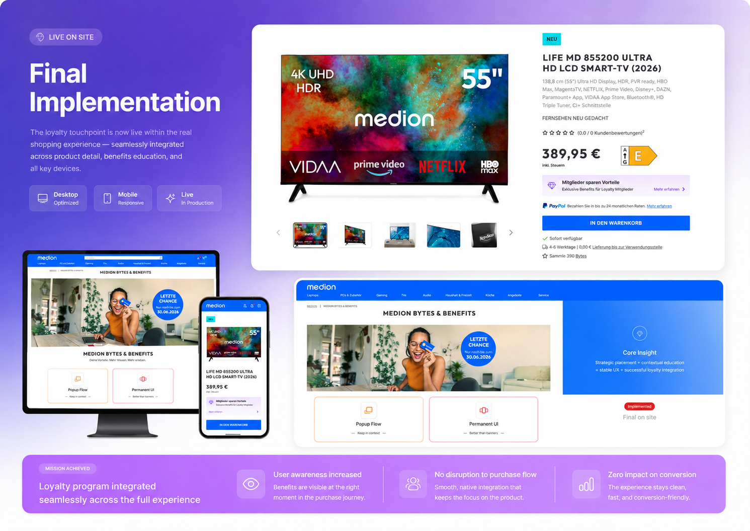 Final CRM loyalty element implemented on MEDION product detail page